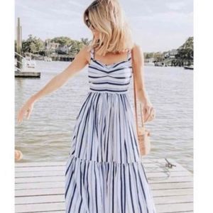 J. Crew Striped Tiered Maxi Dress In Multi Blue